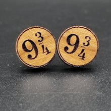 Load image into Gallery viewer, Platform 9 3/4 cherry wood earrings - Altered Goods
