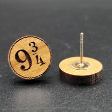 Load image into Gallery viewer, Platform 9 3/4 cherry wood earrings - Altered Goods
