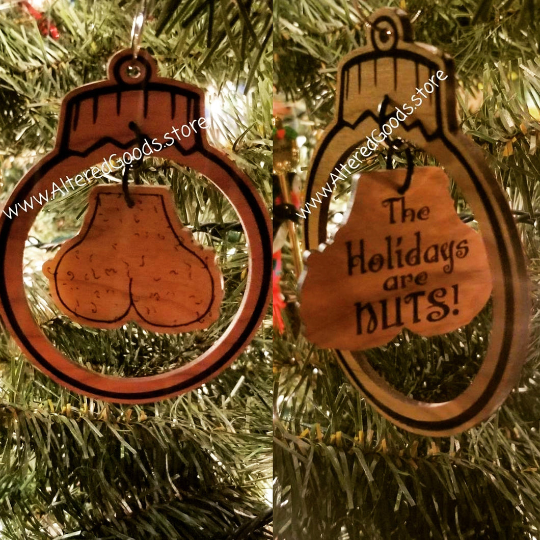 The holidays are nuts dangling balls ornament - Altered Goods