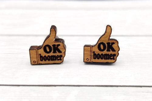 Ok boomer cherry wood earrings - Altered Goods