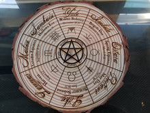 Load image into Gallery viewer, Wheel of the year laser engraved tree slice - Altered Goods
