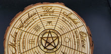 Load image into Gallery viewer, Wheel of the year laser engraved tree slice - Altered Goods
