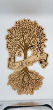 Load image into Gallery viewer, Tree of life last name laser engraved cherry plywood sign - Altered Goods
