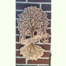 Load image into Gallery viewer, Tree of life last name laser engraved cherry plywood sign - Altered Goods
