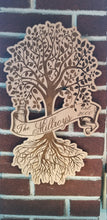 Load image into Gallery viewer, Tree of life last name laser engraved cherry plywood sign - Altered Goods
