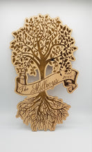 Load image into Gallery viewer, Tree of life last name laser engraved cherry plywood sign - Altered Goods
