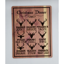 Load image into Gallery viewer, Christmas dinner reindeer meat laser engraved cedar plywood sign
