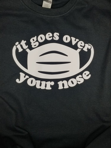 It goes over your nose mask t shirt.