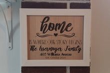 Load image into Gallery viewer, Home is where our story begins custom name and address wooden frame sign
