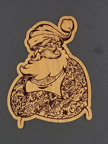 Tattoo santa cherry hardwood santa ornament