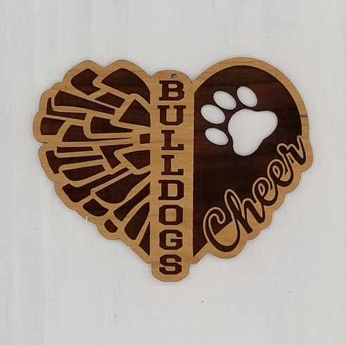 Bulldogs cheer heart ornament