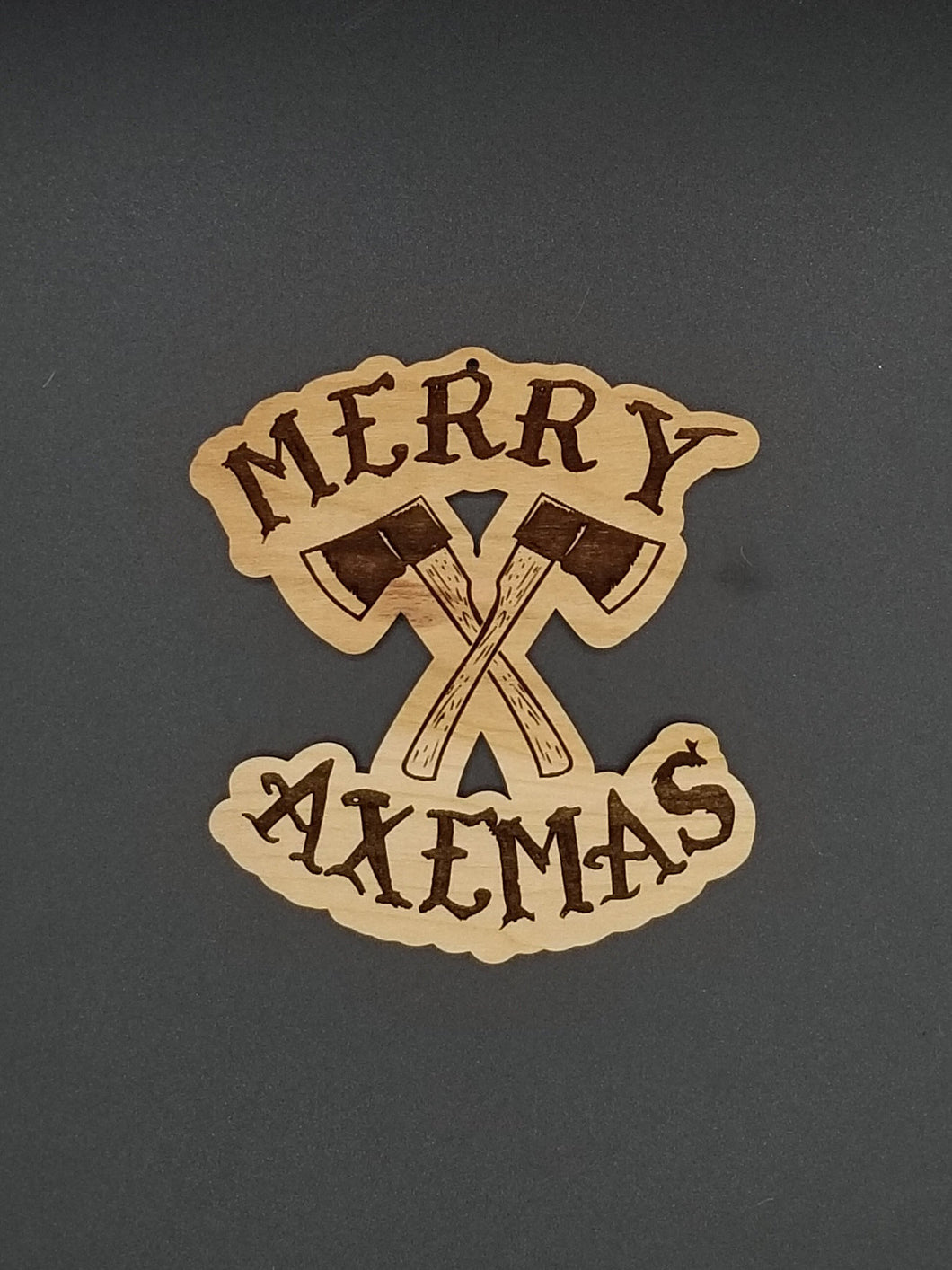 Merry axemas axe throwing cherry hardwood ornament