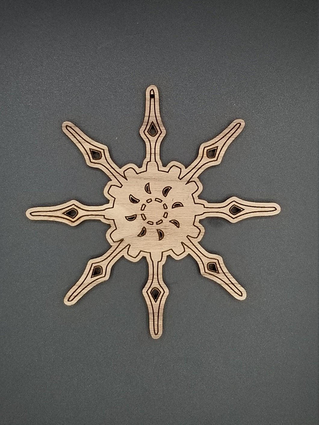 Steam punk snowflake cherry hardwood ornament