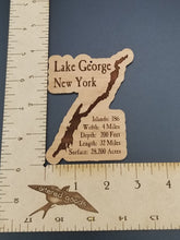 Load image into Gallery viewer, Lake george with stats laser engraved cherry wood christmas ornament
