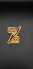 Load image into Gallery viewer, Lake george with stats laser engraved cherry wood christmas ornament
