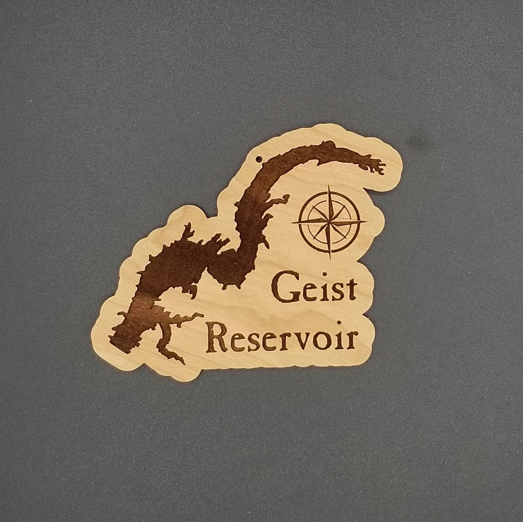 Geist reservoir laser engraved cherry wood christmas ornament