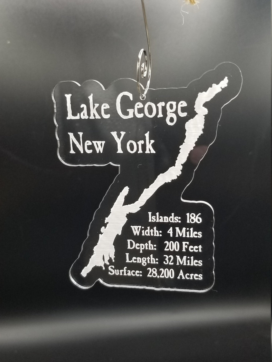 Lake george laser engraved clear acrylic christmas ornament