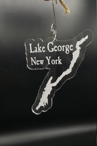 Lake george laser engraved clear acrylic christmas ornament