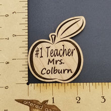 Load image into Gallery viewer, Apple # 1 teacher personalized wood magnet
