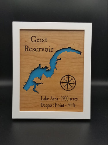 Geist reservoir cut out wooden frame sign