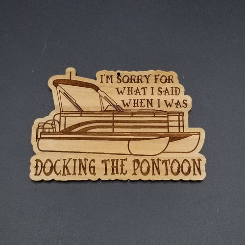 Pontoon boat docking laser engraved cherry wood christmas ornament