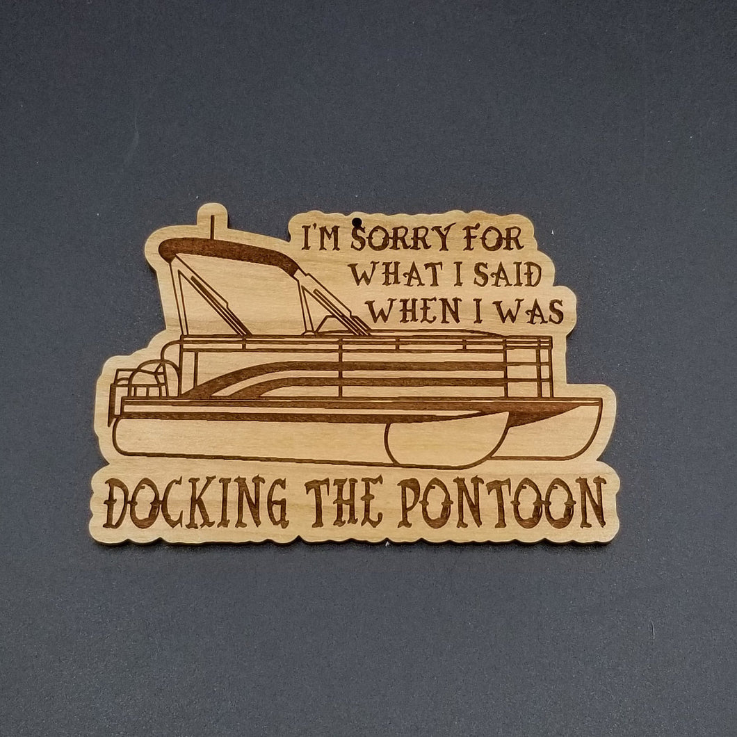 Pontoon boat docking laser engraved cherry wood christmas ornament