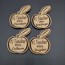 Load image into Gallery viewer, Apple # 1 teacher personalized wood magnet
