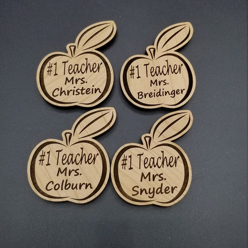 Apple # 1 teacher personalized wood magnet