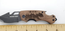 Load image into Gallery viewer, Mountain scene bear laser engraved wood handle pocket knife
