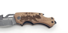 Load image into Gallery viewer, Mountain scene bear laser engraved wood handle pocket knife
