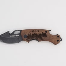 Load image into Gallery viewer, Mountain scene bear laser engraved wood handle pocket knife
