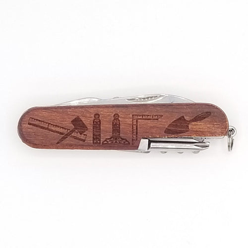 Freemason working tools laser engraved wood handle pocket knife