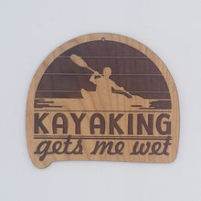 Load image into Gallery viewer, kayaking gets me wet laser engraved cherry wood christmas ornament
