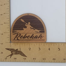 Load image into Gallery viewer, Personalized kayaking laser engraved cherry wood christmas ornament
