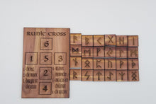 Load image into Gallery viewer, Rune tiles, sign, and rune cross gift set cedar laser engraved
