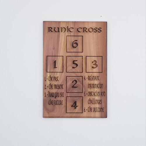 Runic cross spread cedar laser engraved