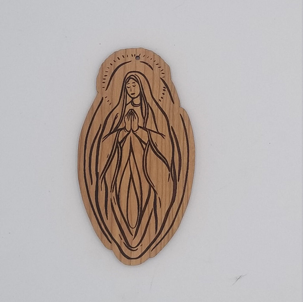 Vagina Mary laser engraved cherry wood christmas ornament