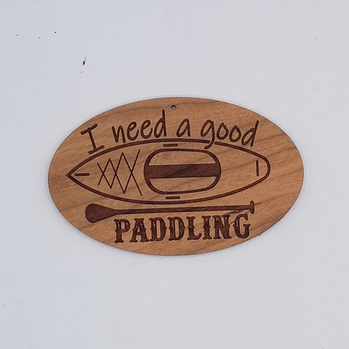 I need a good paddling padddleboard laser engraved cherry wood christmas ornament