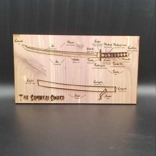 Samurai sword diagram small cedar plywood sign