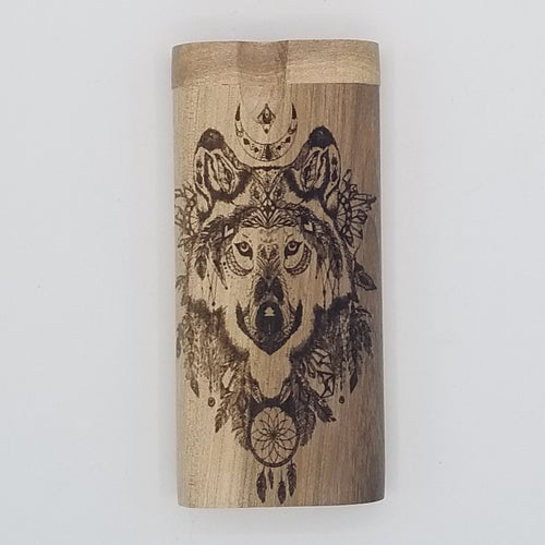 Native american wolf wood dugout one hitter