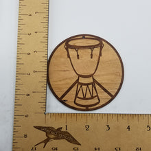 Load image into Gallery viewer, Djembe peace sign laser engraved cherry wood christmas ornament
