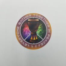 Load image into Gallery viewer, Everyone gather together in peace djembe sticker
