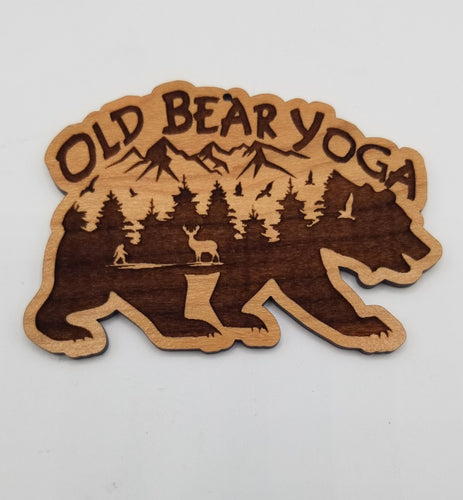 Old bear yoga wooden ornament