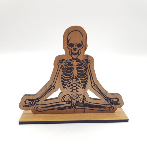 Lotus yoga skeleton wood desk sign