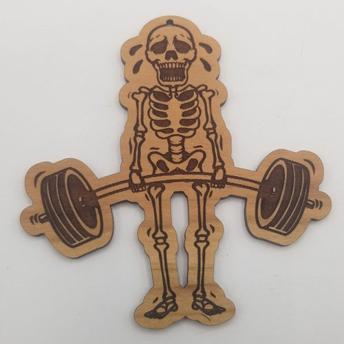 Weight lifting skeleton ornament