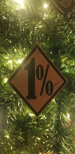 One percent wooden ornament